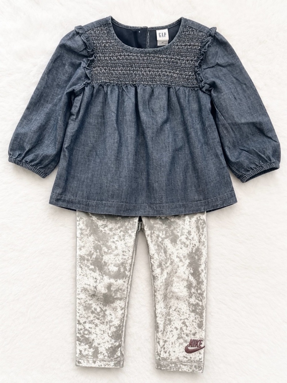 Gap Smocked Top + Nike Velvet Leggings Outfit 3T Girls Cute Set